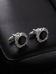 Men Gold-Plated Printed Round Cufflinks